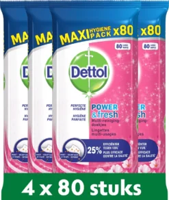 Dettol - Schoonmaakdoekjes - Power & Fresh - Kersenbloesem - 4 X 80 Stuks - Voordeelverpakking -Schoonmaakartikelen Winkel 1016x1200 1