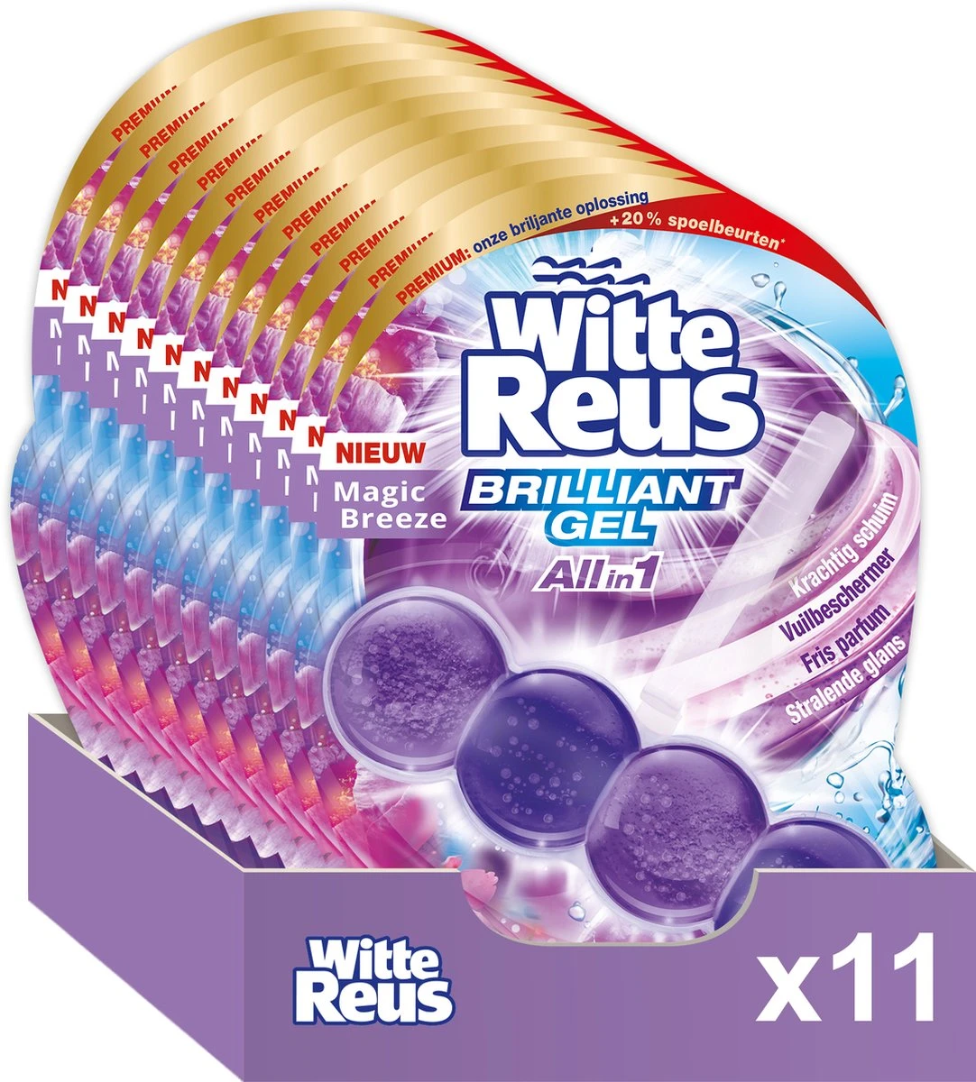 Witte Reus Brilliant Gel Allin1 Toiletblok - Magic Breeze - WC Blokjes Voordeelverpakking - 11 Stuks 1 Witte Reus Brilliant Gel Allin1 Toiletblok - Magic Breeze - WC Blokjes Voordeelverpakking - 11 Stuks