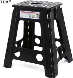 Merkloos Verdikt Kunststof Klapkruk-draagbaar-opvouwbare Kruk-Met Antislip Oppervlak Zwart 29x22cmx45cm