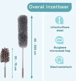 ForDig 7-Delige Plumeau Set - Duster Met Telescoopsteel Uitschuifbaar Tot 250 Cm - Inclusief Ragebol / Voegenborstel / Microvezel Doek / Chenille Borstel - Wasbaar - 360 Graden Draaibaar -Schoonmaakartikelen Winkel 1113x1200