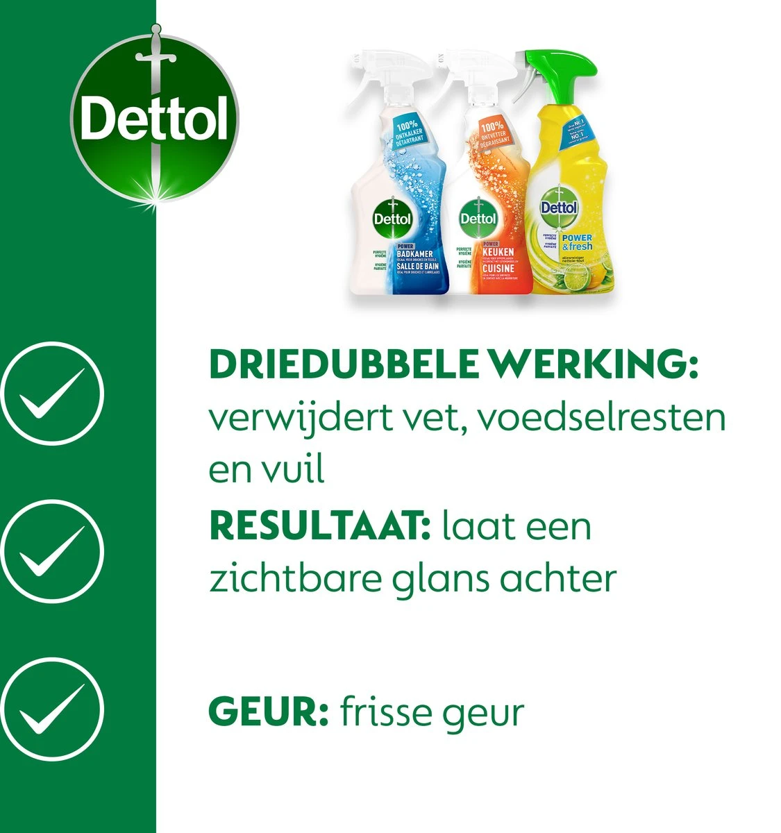Dettol - 1,5L Allesreiniger Spray Power & Fresh - Badkamer 1x500 Ml Keuken 1x500ml Citrus 1x500ml - Voordeelverpakking 3 Dettol - 1,5L Allesreiniger Spray Power & Fresh - Badkamer 1x500 Ml Keuken 1x500ml Citrus 1x500ml - Voordeelverpakking - Afbeelding 3