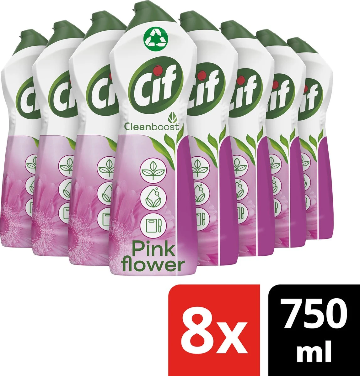 Cif CleanBoost Cream Pink Schuurmiddel - 8 X 750 Ml - Voordeelverpakking 2 Cif CleanBoost Cream Pink Schuurmiddel - 8 X 750 Ml - Voordeelverpakking - Afbeelding 2