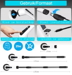 Merkloos Scrubclean Elektrische Schoonmaakborstel-7 In 1 Schrobber Met Steel-2 Standen Poetsmachine-max 130cm-badkamer/keuken/auto +gratis Houder -Schoonmaakartikelen Winkel 1150x1200 1