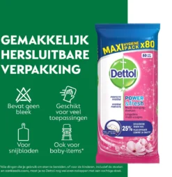 Dettol - Schoonmaakdoekjes - Power & Fresh - Kersenbloesem - 4 X 80 Stuks - Voordeelverpakking -Schoonmaakartikelen Winkel 1165x1200 1