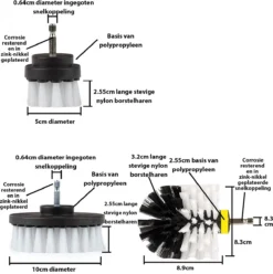 Kibani 9 Delige Borstelset Voor Boormachine - Wit, Rood, Geel - Voor Wielen, Tapijt, Bekleding, Beton En Steen | Schrobborstel – Boorborstel – Schuurborstel - Borstel Boormachine – Schoonmaakborstel – Reinigingsborstel – Tapijtreiniger - Borstelset -Schoonmaakartikelen Winkel 1197x1200