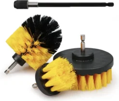 Merkloos 4-delige Borstelset Voor Boormachine - Inclusief Verlengstuk - Opzetborstels - Schrobborstel - Schuurborstel - Schoonmaakborstel - Tapijtreiniger - Brush - Geel - Gratis Verzending -Schoonmaakartikelen Winkel 1200x1016