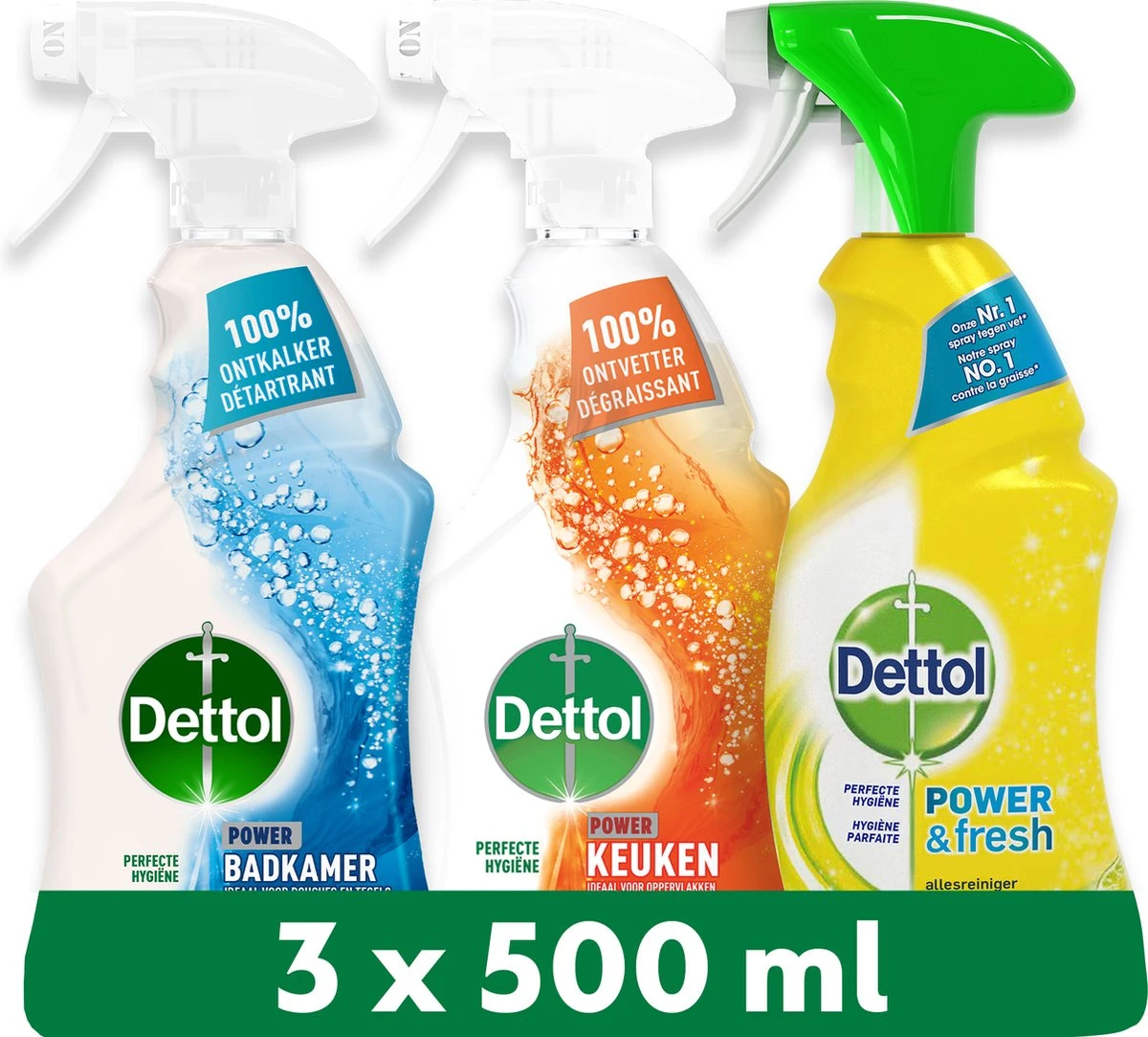 Dettol - 1,5L Allesreiniger Spray Power & Fresh - Badkamer 1x500 Ml Keuken 1x500ml Citrus 1x500ml - Voordeelverpakking 1 Dettol - 1,5L Allesreiniger Spray Power & Fresh - Badkamer 1x500 Ml Keuken 1x500ml Citrus 1x500ml - Voordeelverpakking