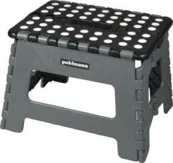 PUHLMANN - Inklapbare Kruk, JAMES, Plastic, Grijs, 22 Cm Hoog, Max 100 Kilo