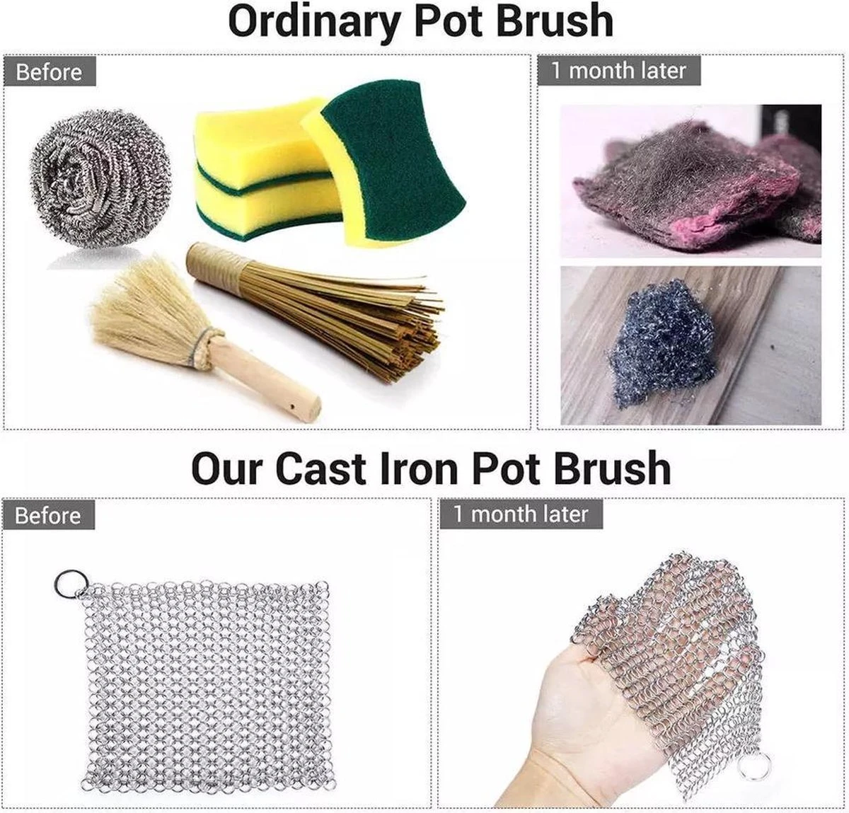 LOUZIR RVS Gietijzer Cleaner Voor Pannen - Metalen Borstel- Scrubmat- Zilver 7 LOUZIR RVS Gietijzer Cleaner Voor Pannen - Metalen Borstel- Scrubmat- Zilver - Afbeelding 7
