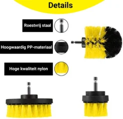 Merkloos 4-delige Borstelset Voor Boormachine - Inclusief Verlengstuk - Opzetborstels - Schrobborstel - Schuurborstel - Schoonmaakborstel - Tapijtreiniger - Brush - Geel - Gratis Verzending -Schoonmaakartikelen Winkel 1200x1156 2
