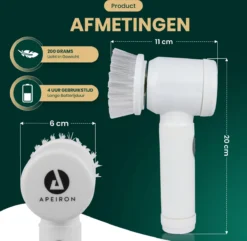 Apeiron Elektrische Schoonmaakborstel - Poetsmachine - Poliermachine - Schrobborstel - Handborstel - Werkborstel - Schrobber - Boorborstel - Wasborstel - Schoonmaakmiddelen - Reinigingsborstel - 3 Opzetstukken -Schoonmaakartikelen Winkel 1200x1170 4