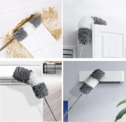 Vannons - Plumeau - Ragebol - Plumeau Uitschuifbaar Tot 245 Cm - Met Telescoopsteel - Wasbaar Microvezel - Grijs Wit -Schoonmaakartikelen Winkel 1200x1171