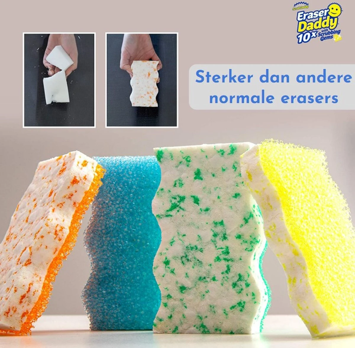 Scrub Daddy Wonderspons - Eraser Daddy - Vlekken Verwijderaar - 10x Steviger - 2 Kleuren 2 Scrub Daddy Wonderspons - Eraser Daddy - Vlekken Verwijderaar - 10x Steviger - 2 Kleuren - Afbeelding 2