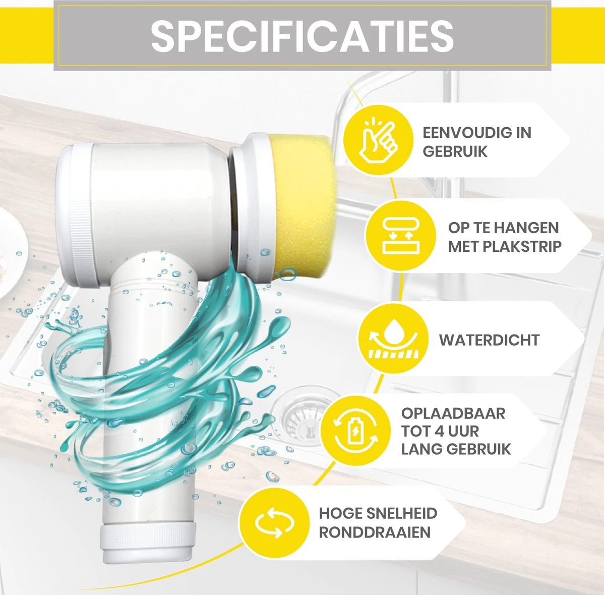 Lenga Elektrische Schoonmaakborstel - 5 In 1 Borstel - Oplaadbaar - Wasborstel - Schoonmaakmiddelen - Schrobborstels 8 Lenga Elektrische Schoonmaakborstel - 5 In 1 Borstel - Oplaadbaar - Wasborstel - Schoonmaakmiddelen - Schrobborstels - Afbeelding 8