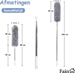 Fain® Plumeau Met Telescoopsteel – Grijs – 80 Tot 240 Cm - Uitschuifbaar – Wasbaar - Flexibel 360° Draaibaar – Duster - Microvezel Ragebol -Schoonmaakartikelen Winkel 1200x1182 1