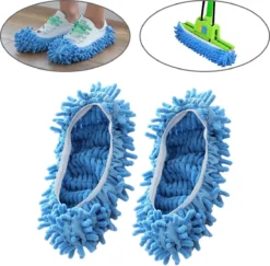 Merkloos Dweil Schoenen Vloermop (Blauw) - Vaatdoek - Keukendoek - Droogdoek - Microvezeldoek - Microvezel Doek - Microfiber Dweil - Multifunctioneel - Voor Vloer, Ramen En Auto | 1 Paar