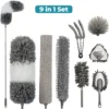 NovaBeau Plumeau Met Telescoopsteel – Microvezel Ragebol Uitschuifbaar - 9-delig Duster Set Met Voegenborstel – RVS Stoffer – Grijs Chenille Borstel – Wasbaar En Draaibaar