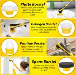 Trendosa Elektrische Schoonmaakborstel - Elektrische Schrobborstel - Poetsmachine - Handborstel - Scrubber- De Badkamer/Keuken/Auto- 10 Opzetstukken Geel -Schoonmaakartikelen Winkel 1200x1195 3