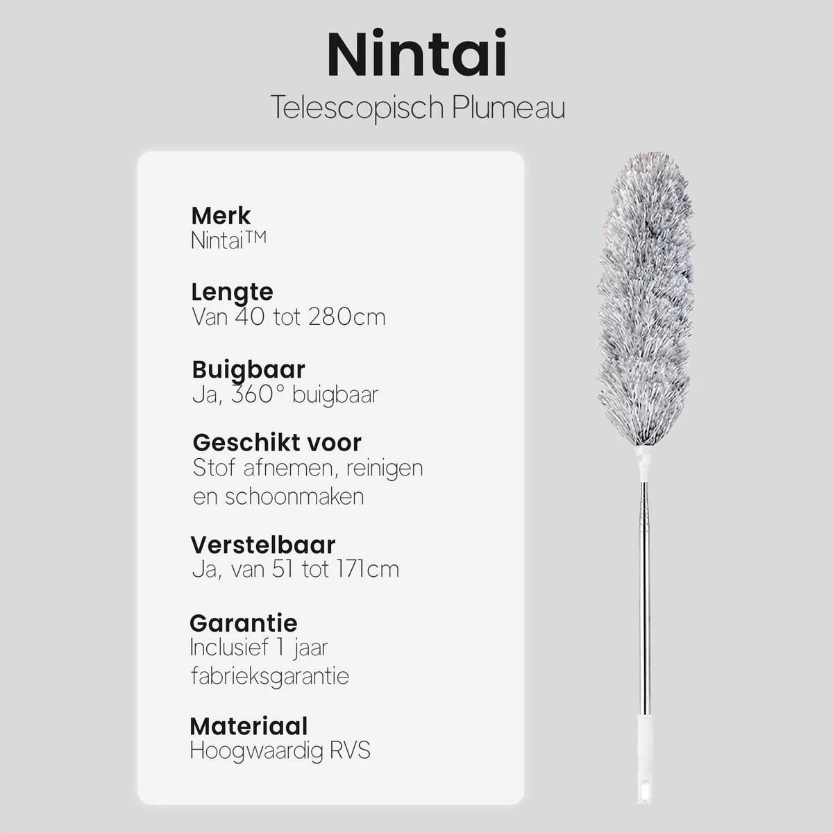 Plumeau Uitschuifbaar Tot 280cm - RVS - Telescopisch - Plumeau Met Telescoopsteel - 360° Flexibel 8 Plumeau Uitschuifbaar Tot 280cm - RVS - Telescopisch - Plumeau Met Telescoopsteel - 360° Flexibel - Afbeelding 8