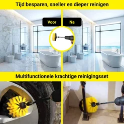 Merkloos 4-delige Borstelset Voor Boormachine - Inclusief Verlengstuk - Opzetborstels - Schrobborstel - Schuurborstel - Schoonmaakborstel - Tapijtreiniger - Brush - Geel - Gratis Verzending -Schoonmaakartikelen Winkel 1200x1200 127