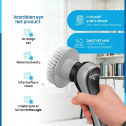 Qualitics Elektrische Schoonmaakborstel - Roterende Polijstmachine - Schrobborstel - Poetsmachine - Vloerreiniger Met 10 Opzetstukken -Schoonmaakartikelen Winkel 1200x1200 140