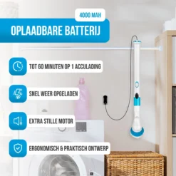 Strex Elektrische Schoonmaakborstel - Draadloze Schrobborstel - Schrobber - 3 Opzetstukken - Telescoopsteel - Poetsmachine Met Krachtige Accu -Schoonmaakartikelen Winkel 1200x1200 205