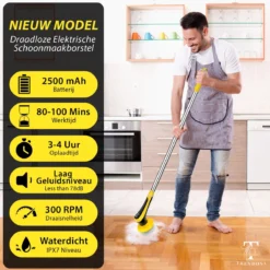 Trendosa Elektrische Schoonmaakborstel - Elektrische Schrobborstel - Poetsmachine - Handborstel - Scrubber- De Badkamer/Keuken/Auto- 10 Opzetstukken Geel -Schoonmaakartikelen Winkel 1200x1200 236