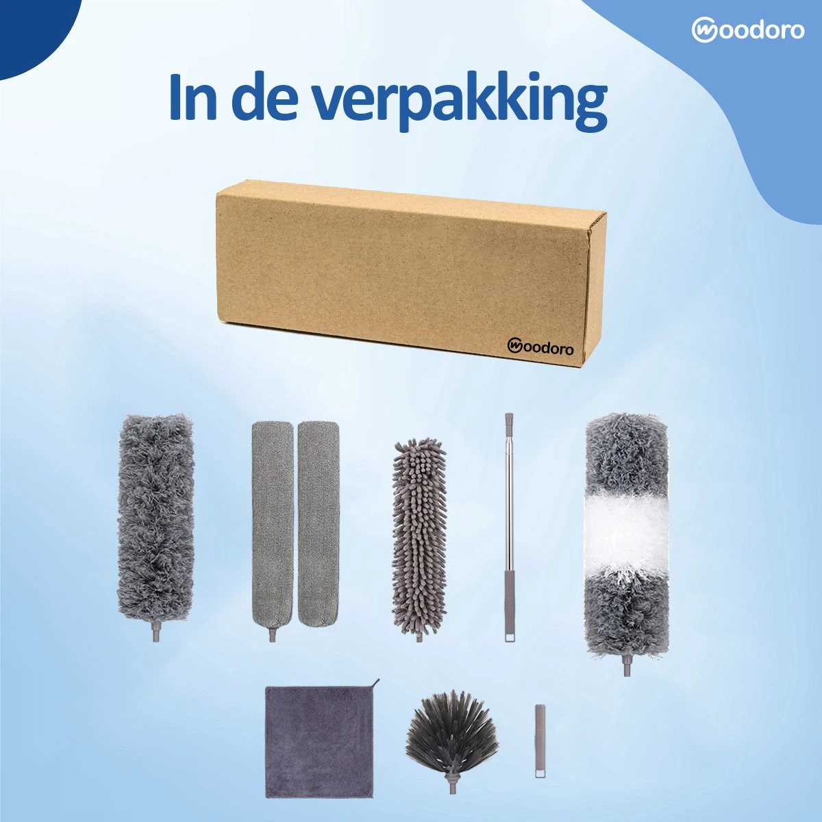 Woodoro Ragebol Uitschuifbaar Complete 9-Delige Set - Verstelbare Telescoopsteel - Plumeau - RVS - Zwart & Grijs 4 Woodoro Ragebol Uitschuifbaar Complete 9-Delige Set - Verstelbare Telescoopsteel - Plumeau - RVS - Zwart & Grijs - Afbeelding 4