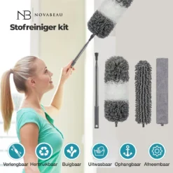 Novabeau® - Telescopische Plumeau – Plumeau Met Telescoopsteel – Ragebol – Uitschuifbaar – Grijs – 3-delige Set -Schoonmaakartikelen Winkel 1200x1200 330