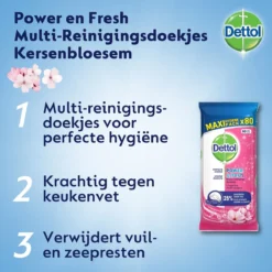 Dettol - Schoonmaakdoekjes - Power & Fresh - Kersenbloesem - 80 Stuks X8 -Schoonmaakartikelen Winkel 1200x1200 727