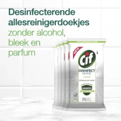Cif Disinfect & Shine Wipes Doden 99,99% Van De Bacteriën Original Desinfecterende Schoonmaakdoekjes, Van 100% Biologisch Afbreekbaar Textiel 5 X 75 Doekjes -Schoonmaakartikelen Winkel 1200x1200 905