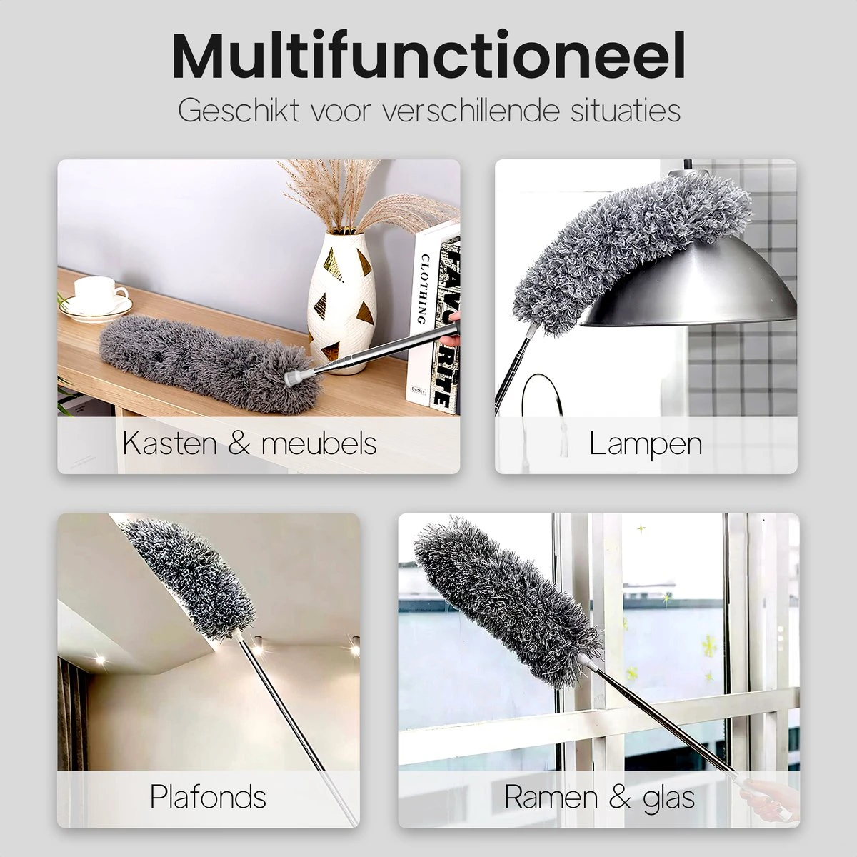 Plumeau Uitschuifbaar Tot 280cm - RVS - Telescopisch - Plumeau Met Telescoopsteel - 360° Flexibel 2 Plumeau Uitschuifbaar Tot 280cm - RVS - Telescopisch - Plumeau Met Telescoopsteel - 360° Flexibel - Afbeelding 2