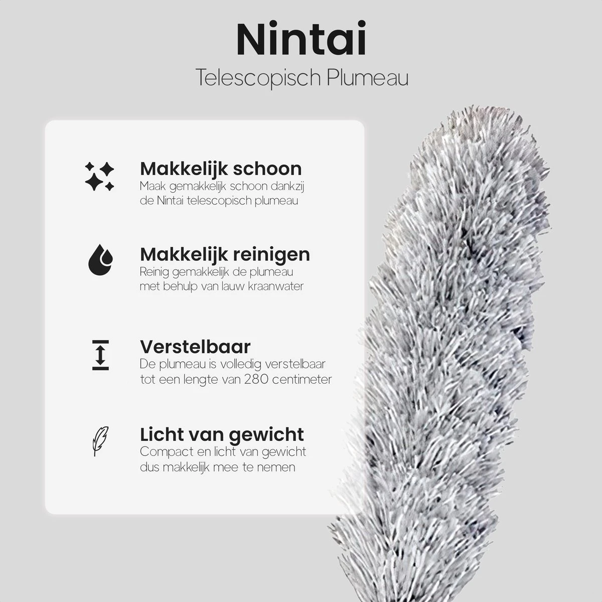 Plumeau Uitschuifbaar Tot 280cm - RVS - Telescopisch - Plumeau Met Telescoopsteel - 360° Flexibel 6 Plumeau Uitschuifbaar Tot 280cm - RVS - Telescopisch - Plumeau Met Telescoopsteel - 360° Flexibel - Afbeelding 6