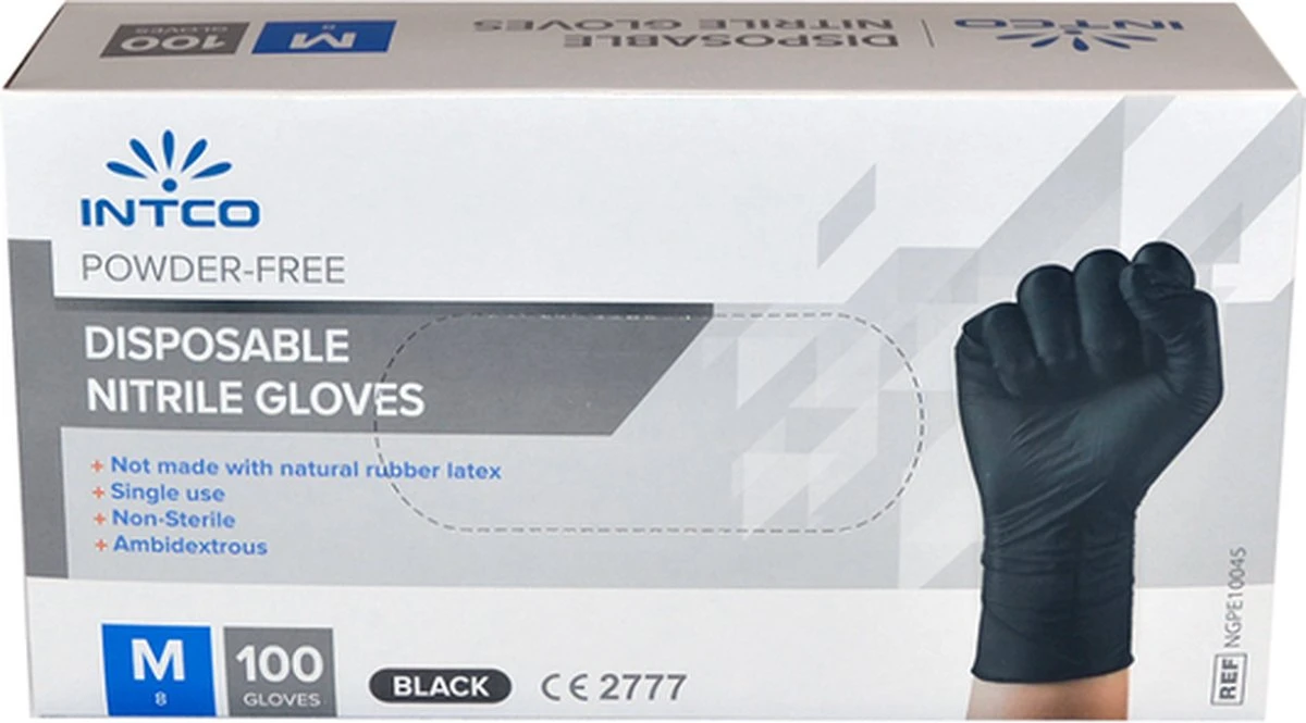 Intco Nitril Handschoenen - Latex Vrij - Zwart - 100 Stuks - Maat Medium 7 Intco Nitril Handschoenen - Latex Vrij - Zwart - 100 Stuks - Maat Medium - Afbeelding 7