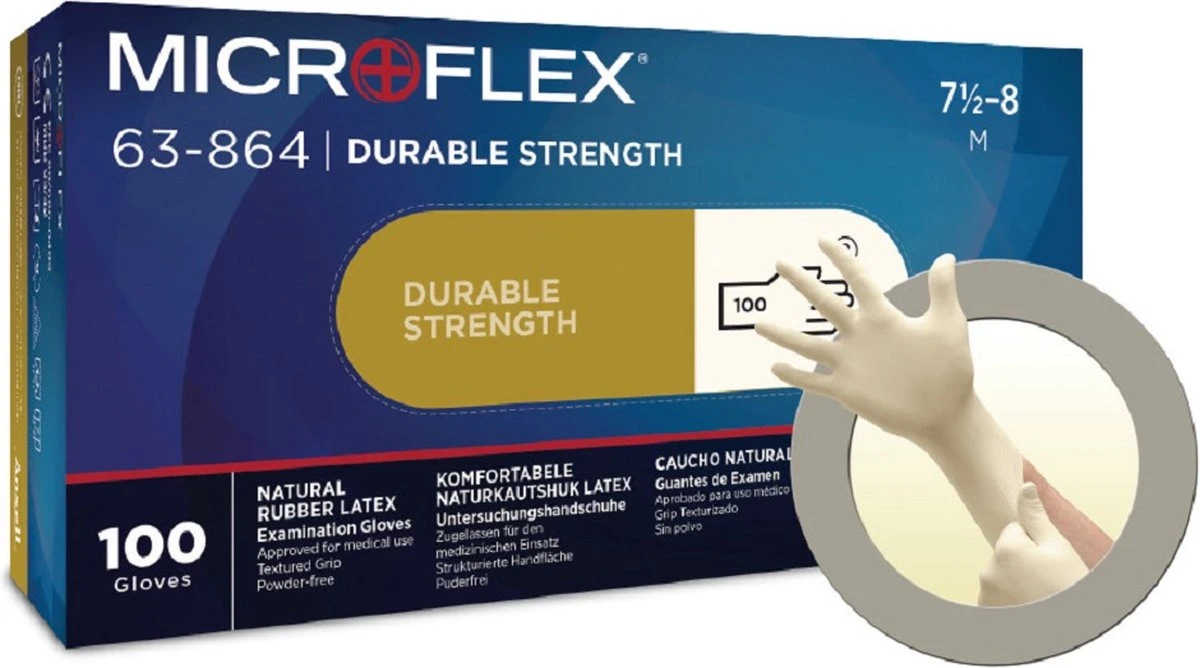 ANSELL MICROFLEX® 63-864 - Latex Wegwerp Handschoenen, Poedervrij, M, Wit, 100 Stuks 4 ANSELL MICROFLEX® 63-864 - Latex Wegwerp Handschoenen, Poedervrij, M, Wit, 100 Stuks - Afbeelding 4