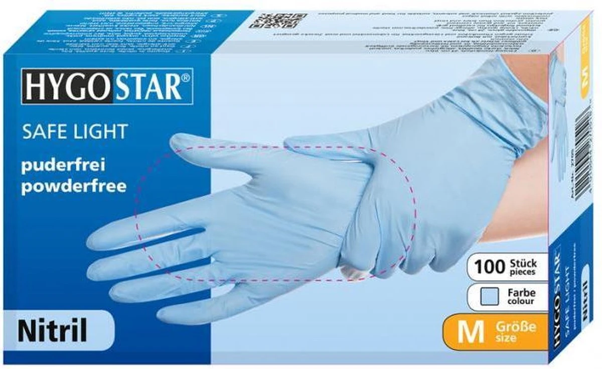 Hygostar Nitril Wegwerp Handschoenen Blauw Poedervrij Maat M - 100 Stuks 1 Hygostar Nitril Wegwerp Handschoenen Blauw Poedervrij Maat M - 100 Stuks