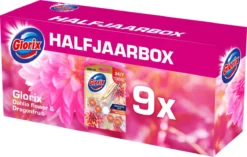 Glorix Aroma Lux Dahlia Flower & Dragonfruit - 9 Toiletblokken - Halfjaarbox - Voordeelverpakking -Schoonmaakartikelen Winkel 1200x761 1