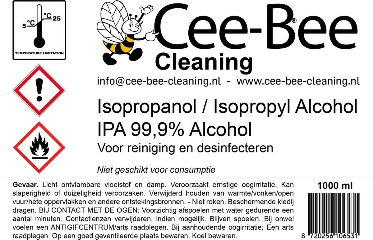 Cee-Bee Isopropanol | Isopropyl | IPA 99.9% Alcohol | 1000 Ml 2 Cee-Bee Isopropanol | Isopropyl | IPA 99.9% Alcohol | 1000 Ml - Afbeelding 2