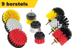 Kibani 9 Delige Borstelset Voor Boormachine - Wit, Rood, Geel - Voor Wielen, Tapijt, Bekleding, Beton En Steen | Schrobborstel – Boorborstel – Schuurborstel - Borstel Boormachine – Schoonmaakborstel – Reinigingsborstel – Tapijtreiniger - Borstelset