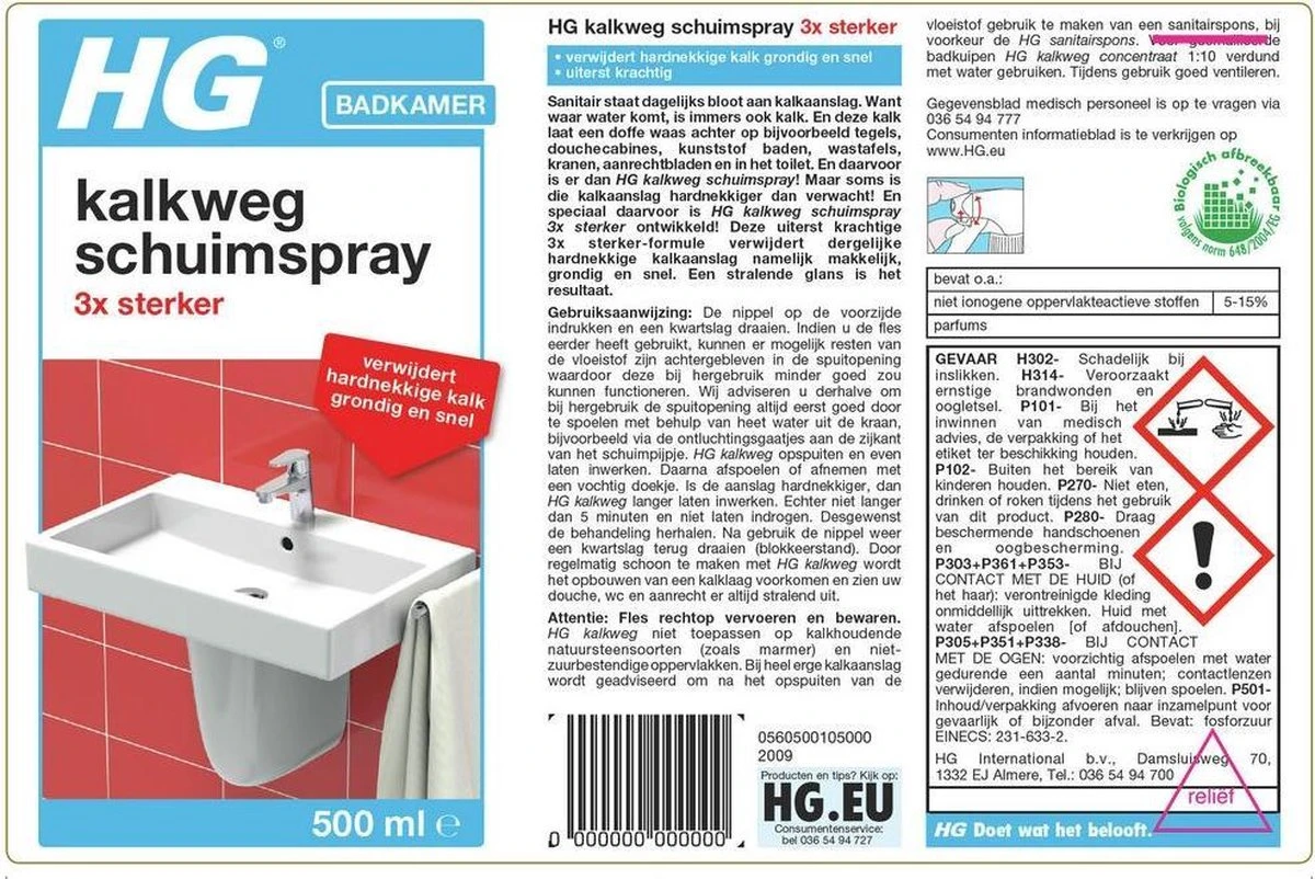 HG Kalkweg Schuimspray 3x Sterker - 500ml - Verwijdert Extreme Kalkresten - 100% Opgelost, 100% Resultaat 2 HG Kalkweg Schuimspray 3x Sterker - 500ml - Verwijdert Extreme Kalkresten - 100% Opgelost, 100% Resultaat - Afbeelding 2