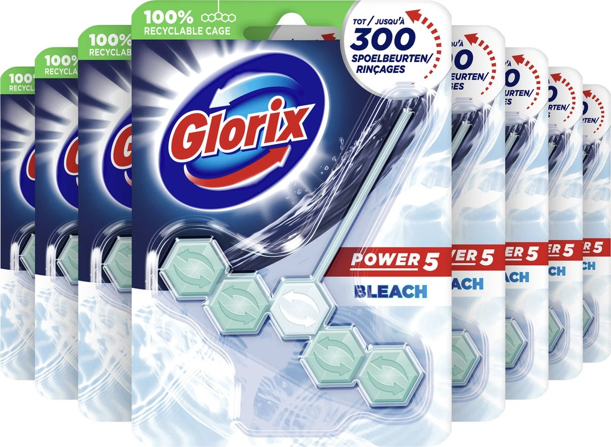 Glorix Power 5 Bleek Toiletblokken - 9 Stuks - Voordeelverpakking 2 Glorix Power 5 Bleek Toiletblokken - 9 Stuks - Voordeelverpakking - Afbeelding 2