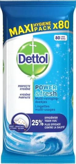 Dettol - Power & Fresh - Schoonmaakdoekjes - Oceaanfris - 4 X 80 Doekjes -Schoonmaakartikelen Winkel 556x1200