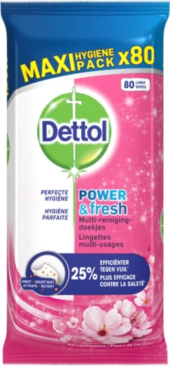 Dettol - Schoonmaakdoekjes - Power & Fresh - Kersenbloesem - 4 X 80 Stuks - Voordeelverpakking -Schoonmaakartikelen Winkel 558x1200 1