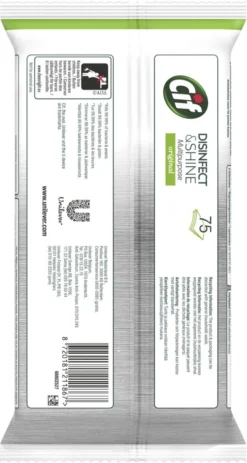 Cif Disinfect & Shine Wipes Doden 99,99% Van De Bacteriën Original Desinfecterende Schoonmaakdoekjes, Van 100% Biologisch Afbreekbaar Textiel 5 X 75 Doekjes -Schoonmaakartikelen Winkel 640x1200