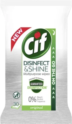 Cif Disinfect & Shine Wipes Original Desinfectie Schoonmaakdoekjes - 12 X 30 Doekjes - Voordeelverpakking -Schoonmaakartikelen Winkel 697x1200 1