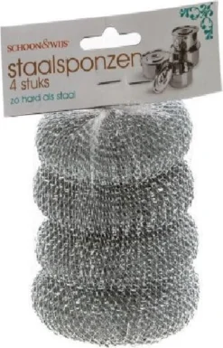Staalsponzen 4 Delig - Pannenspons - Schuurspons - Roestvrij Staal (RVS) - Staalspons - 4 Stuks