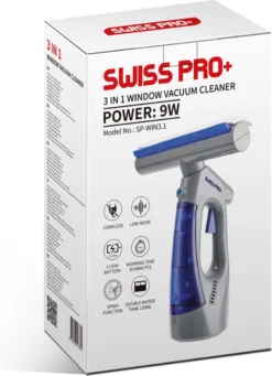 Swiss Pro+ Ruitenreiniger 3 In 1 WV 2 Blue Edition Window Vac - Ca. 120 M² - Waterzuiger - Incl. Smalle Zuigmond - Oplaadbaar - Raamwisser - Streeploos - Clicksystem - 2 Microvezeldoekjes - Met Sprayfunctie - Low Noise - Hepafilter -Schoonmaakartikelen Winkel 870x1200