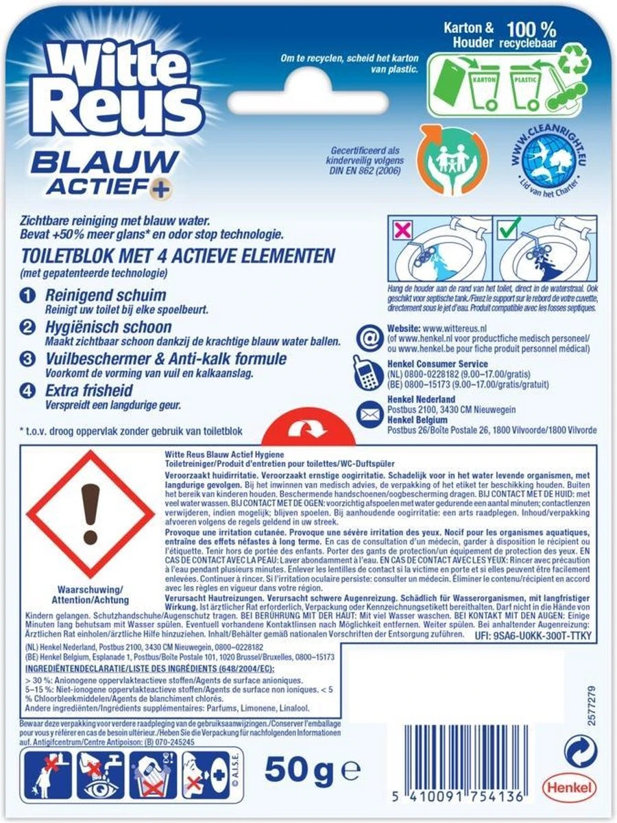 Witte Reus Blauw Actief Toiletblok - Hygiene - WC Blokjes Voordeelverpakking - 10 Stuks 7 Witte Reus Blauw Actief Toiletblok - Hygiene - WC Blokjes Voordeelverpakking - 10 Stuks - Afbeelding 7